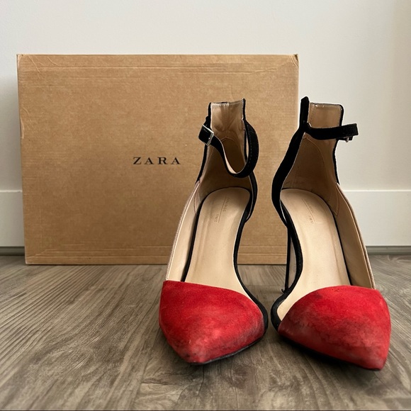 ZARA Vegan Suede Colorblock Pump Sandals - Picture 2 of 6